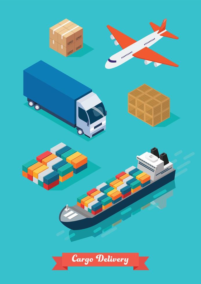 Set of Cargo Transportation Isometric View vector