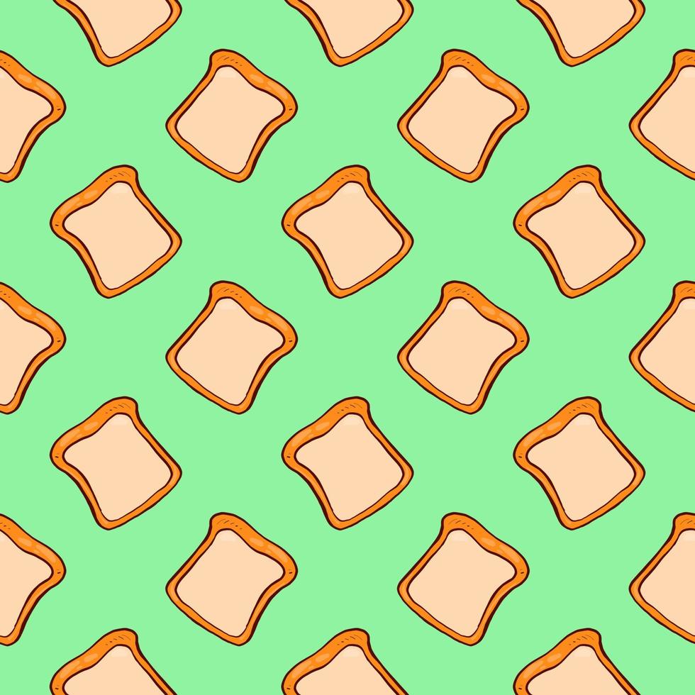 Lovely slice of bread , seamless pattern on a green background. vector