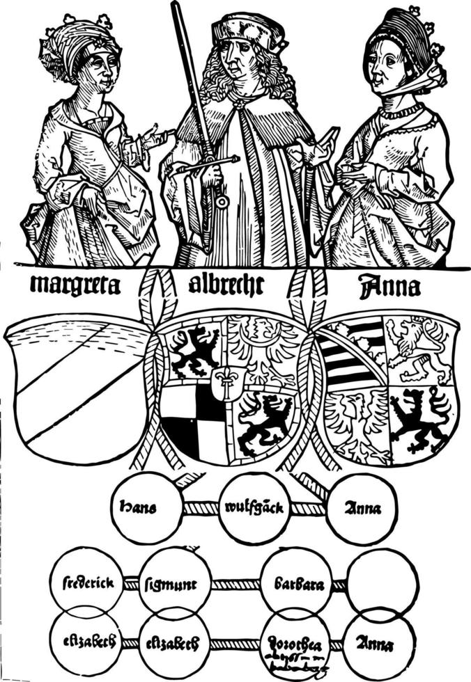 Chroneken Der Sassen was designed be German artist Peter Schoffer in 1492 vintage engraving. vector