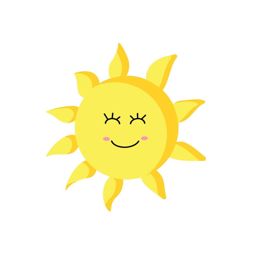 logotipo vectorial del icono del sol. silueta de un estilo kawaii. icono de sol sobre un fondo blanco aislado vector