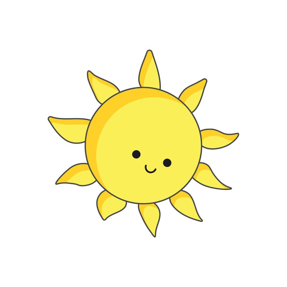 logotipo vectorial del icono del sol. silueta de un estilo kawaii. icono de sol sobre un fondo blanco aislado vector