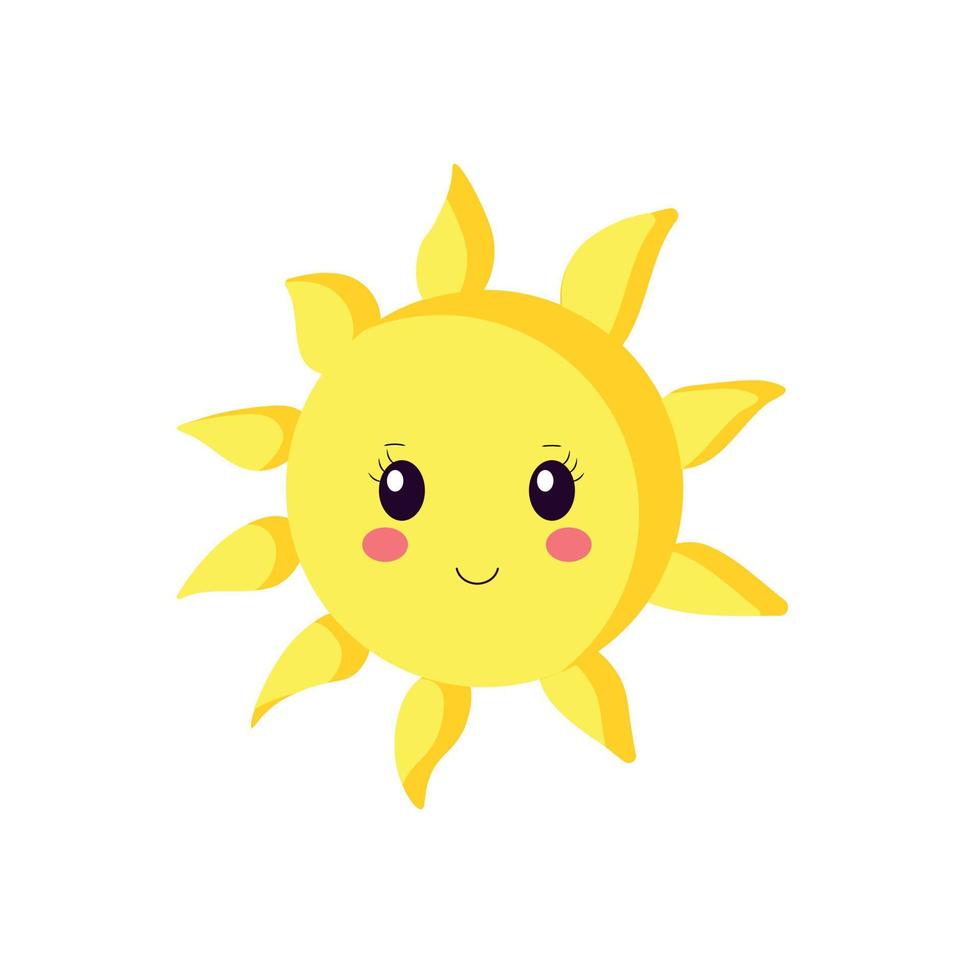 Vector logo of the sun icon. Silhouette of a kawaii-style. Sun icon on a white isolated background