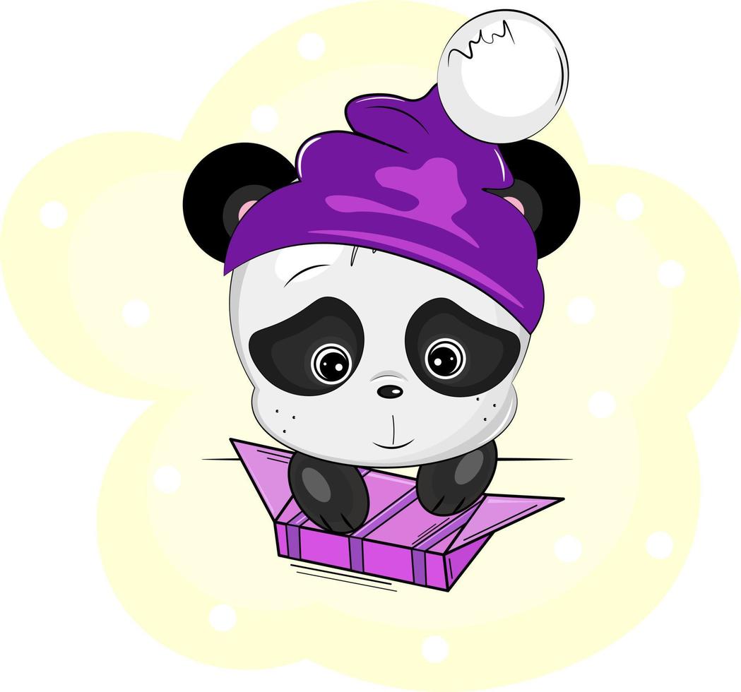 bebé panda en un sombrero con dulces vector