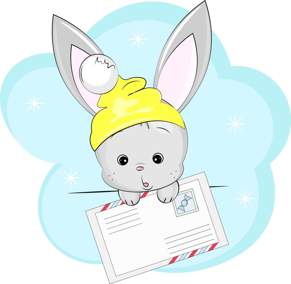 baby bunny in a hat with an envelope vector