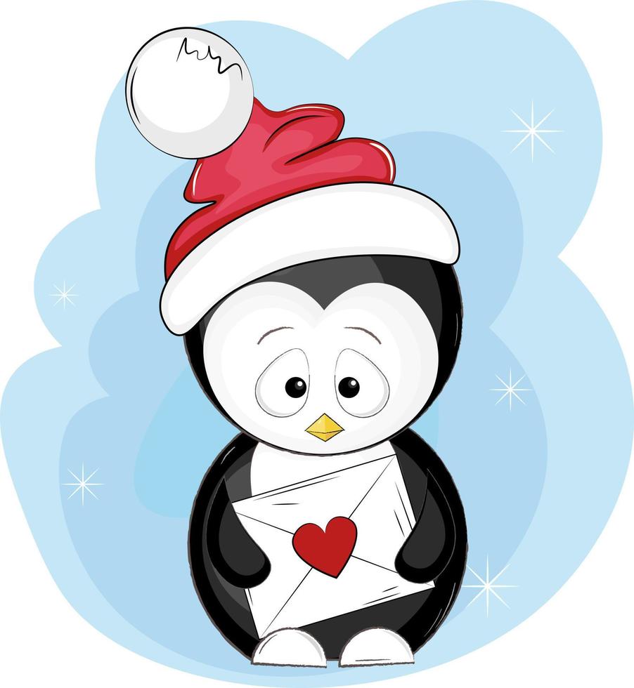 penguin in santa hat with a letter vector