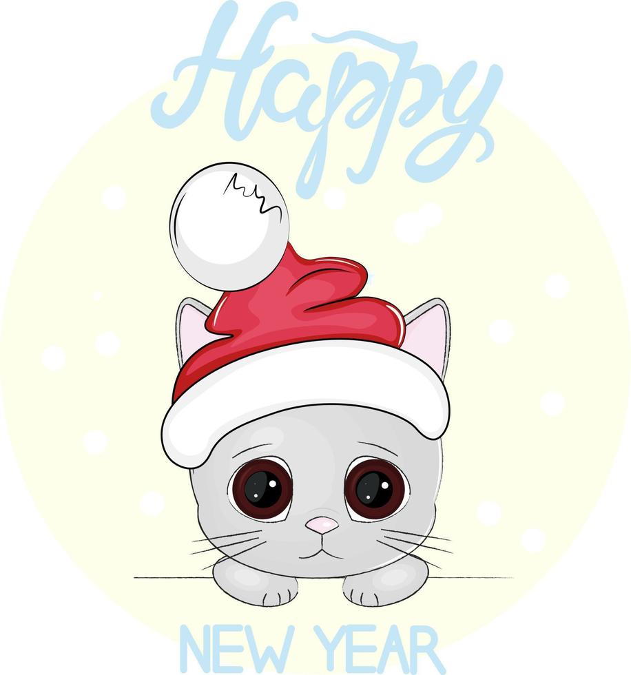 tarjeta de navidad con gato santa claus vector