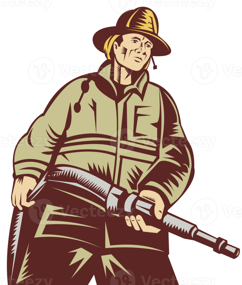 Firefighter carrying a hose png