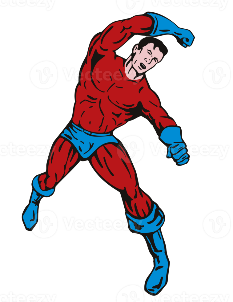 cartoon super hero running punching png