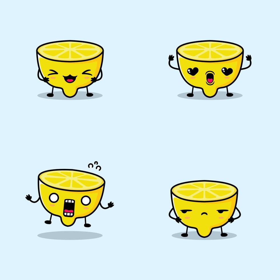 vector illustration of kawaii lemon emoji sticker