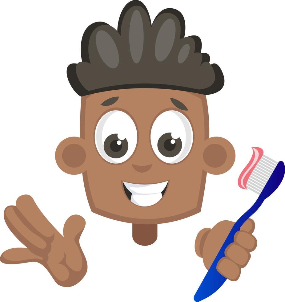 Boy with toothbrush, illustration, vector on white background.