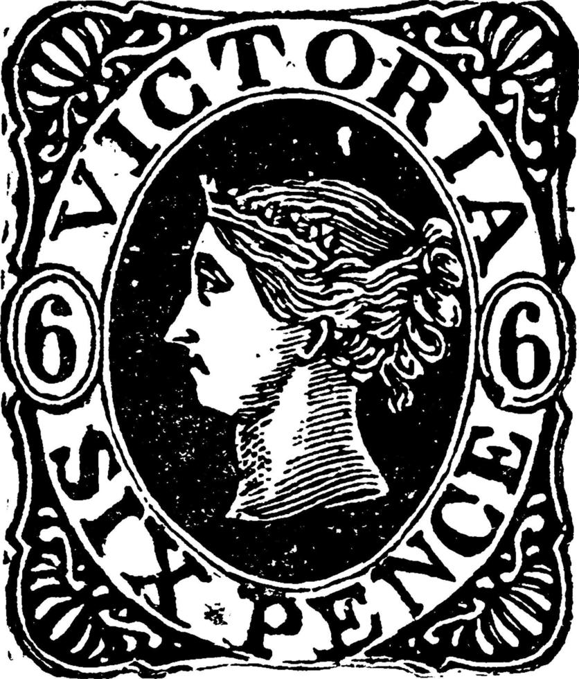 Victoria Six Pence Stamp from 1862 to 1863, vintage illustration. vector