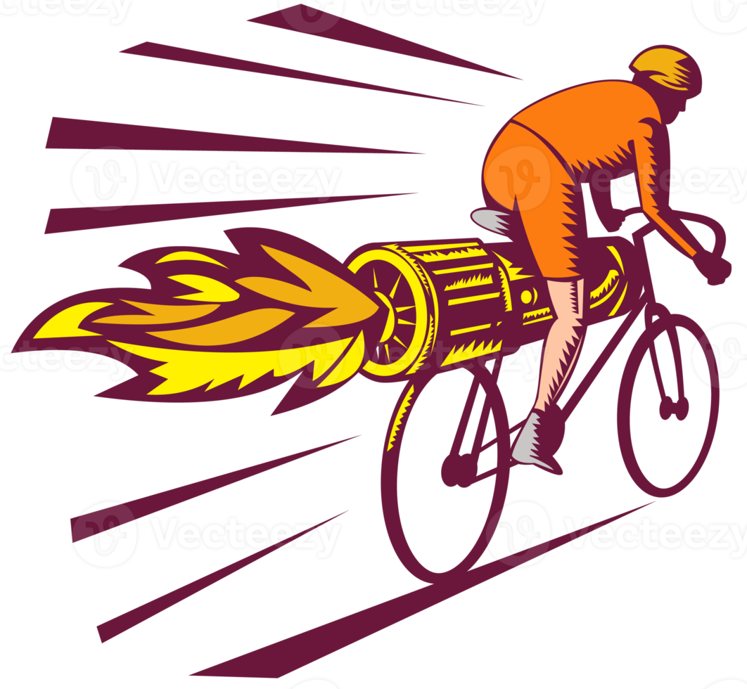 Cyclist racing with jet engine on bicycle png