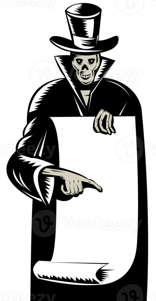 Grim Reaper Paper Pointing Woodcut png