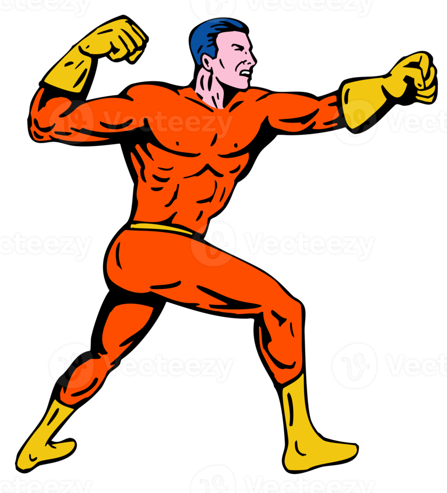 cartoon super hero running punching png