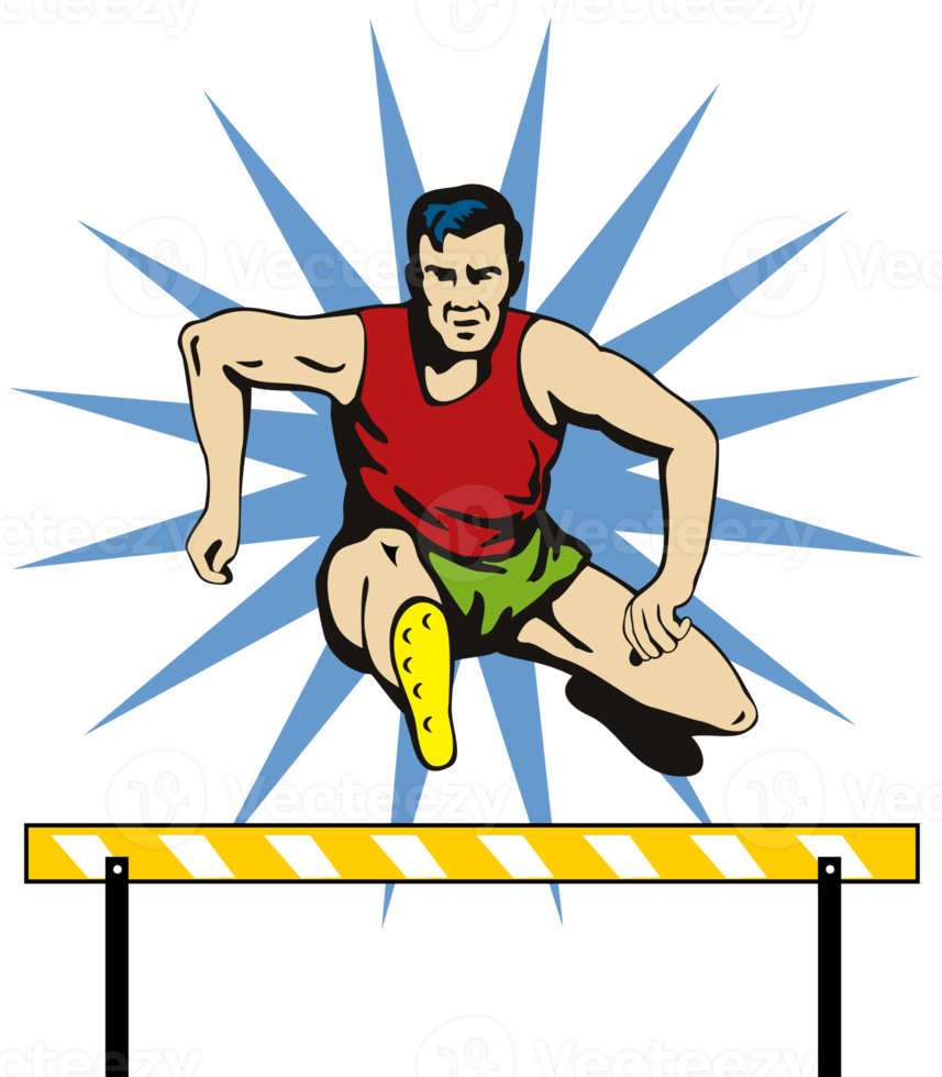 track and field athlete jumping hurdle png