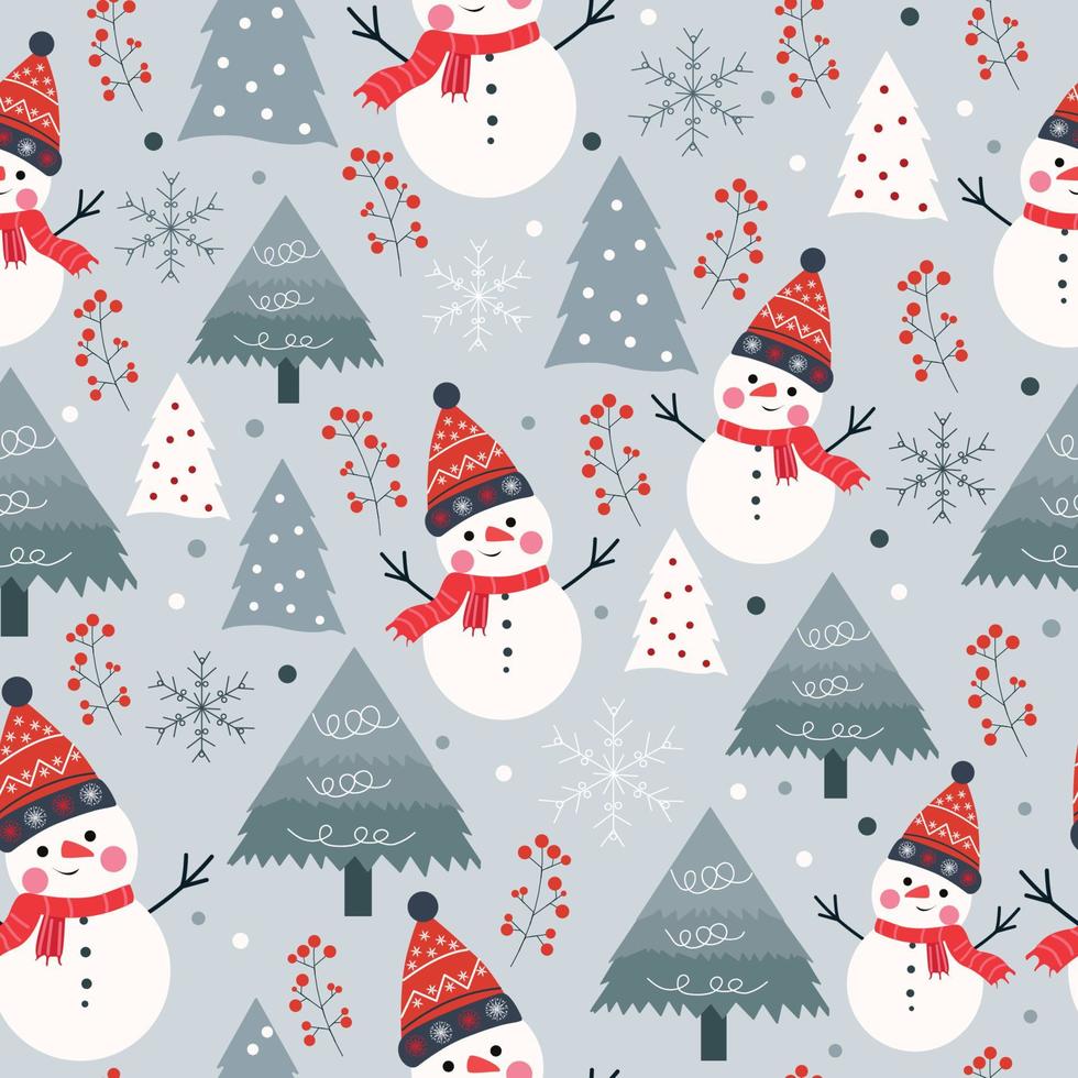 Christmas seamless pattern with cute snowman and christmas tree winter vector