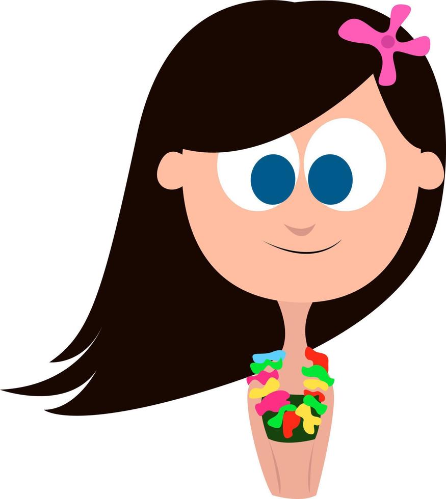 Chica hawaiana, ilustración, vector sobre fondo blanco.