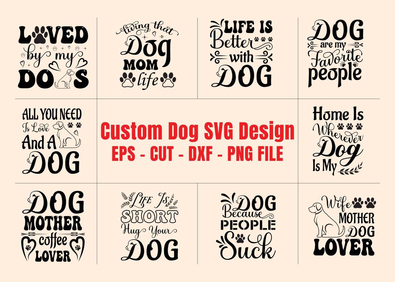 Trendy dog SVG bundle design vector