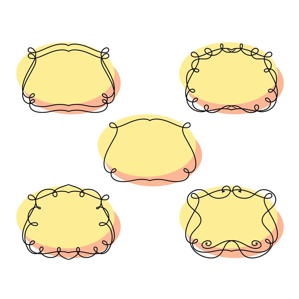 A set of symmetrical rectangular frames with curlicues on a bright background, hand-drawn, copy space, vector