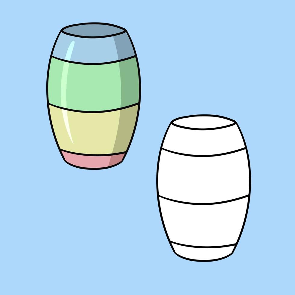 A set of images, a tall beautiful flower vase, with colored stripes, a vector illustration in cartoon style on a colored background
