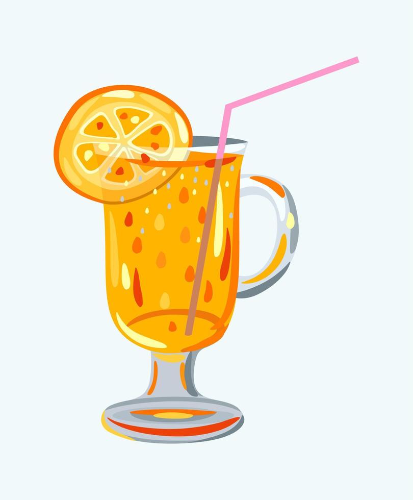 ilustración vectorial de jugo de naranja sobre fondo azul claro. vector