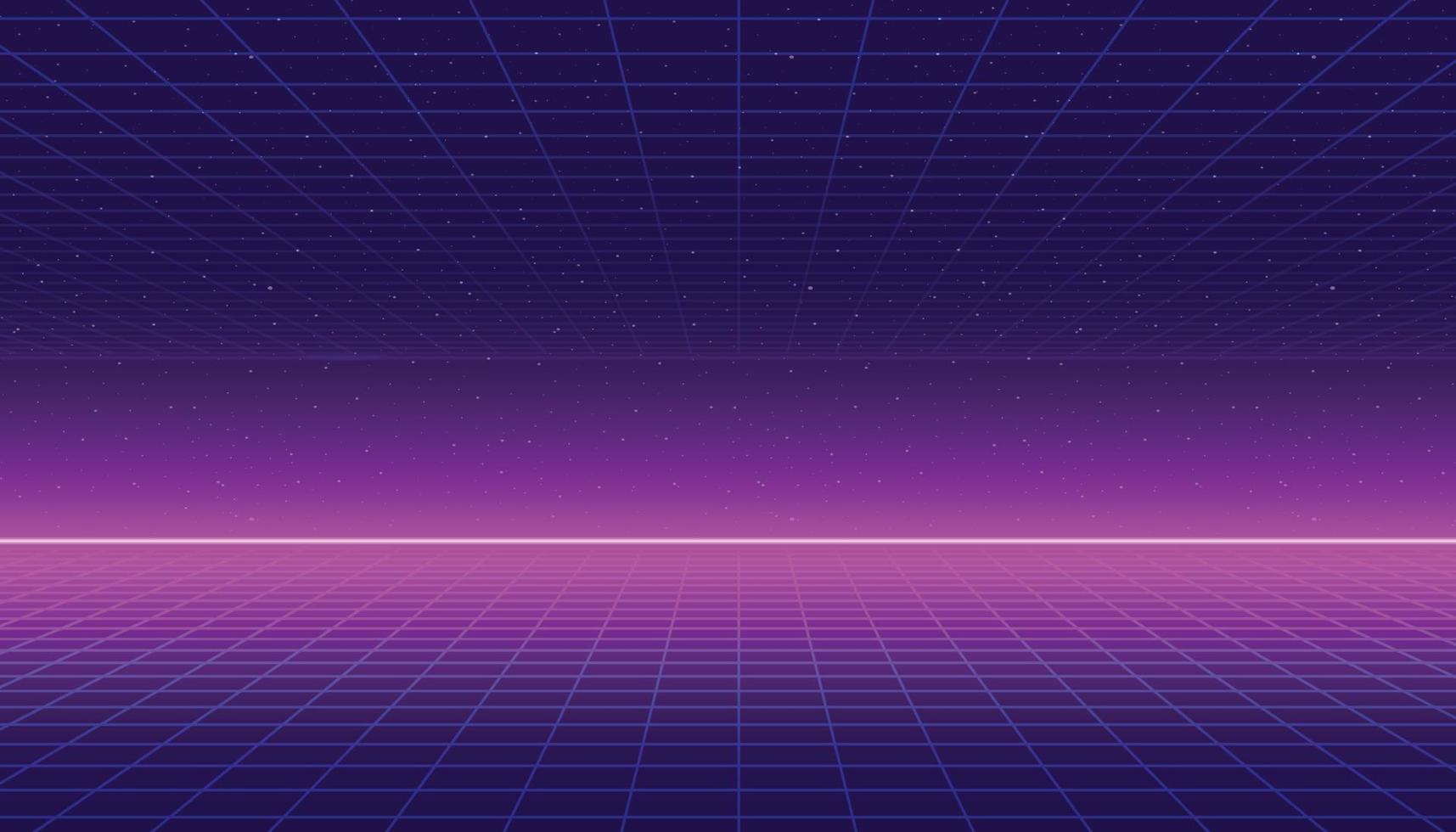 A vector 80s grid background with a neon horizon