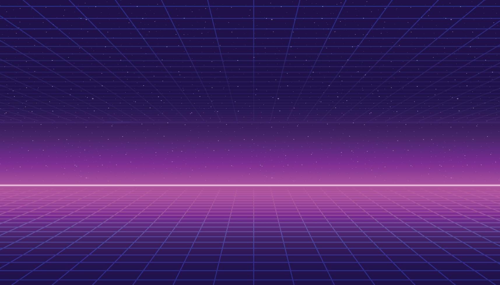 un fondo de cuadrícula vectorial de los años 80 con un horizonte de neón vector