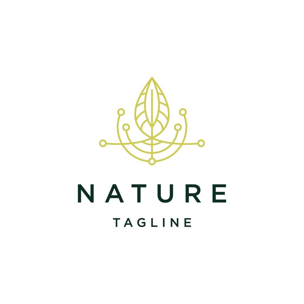 diseño de hoja de naturaleza con vector plano de plantilla de logotipo de estilo de arte de línea