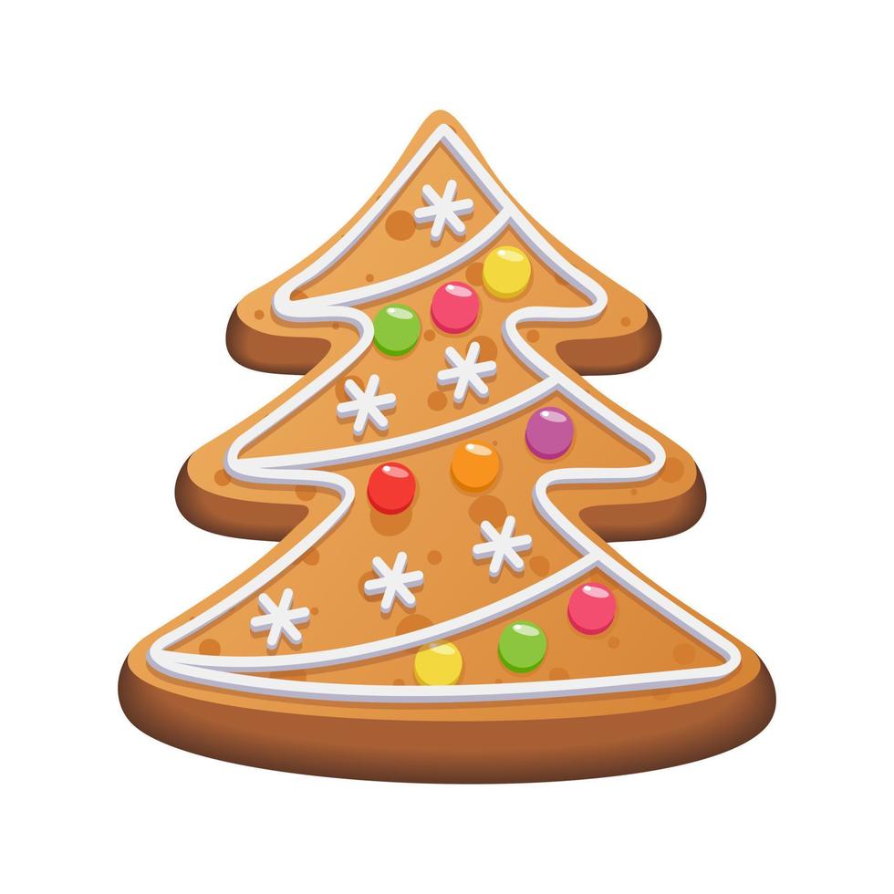 árbol de navidad de pan de jengibre festivo. dulces caseros con azúcar glas y mermelada. comida dulce. ilustración vectorial vector