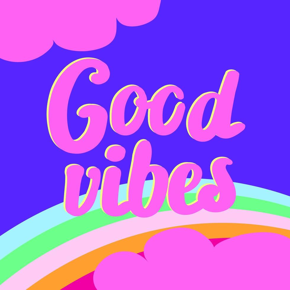 Good vibes lettering with vintage hippie styled. Good vibes sticker design template. Isolated on white background. Vector illustration.