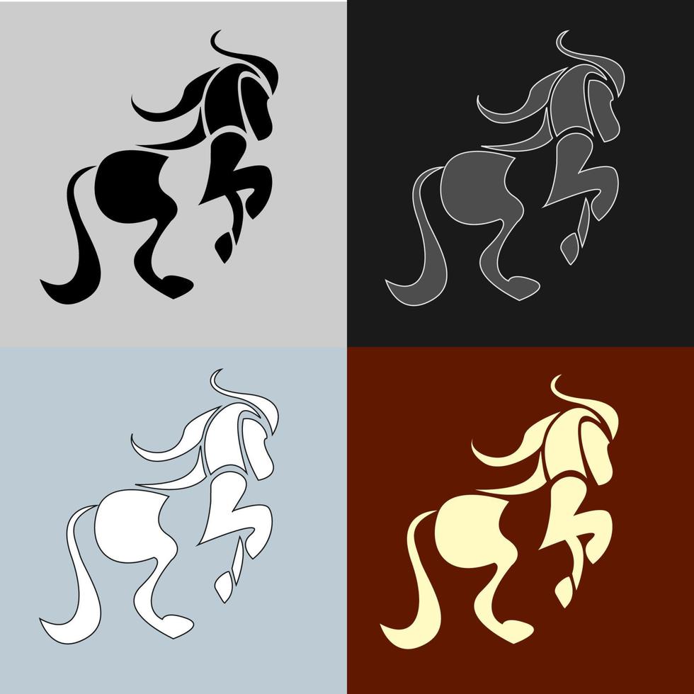 Horse icon set. Equine stables sign. Equestrian brand emblem. Royal stallion logo. Vector illustration.