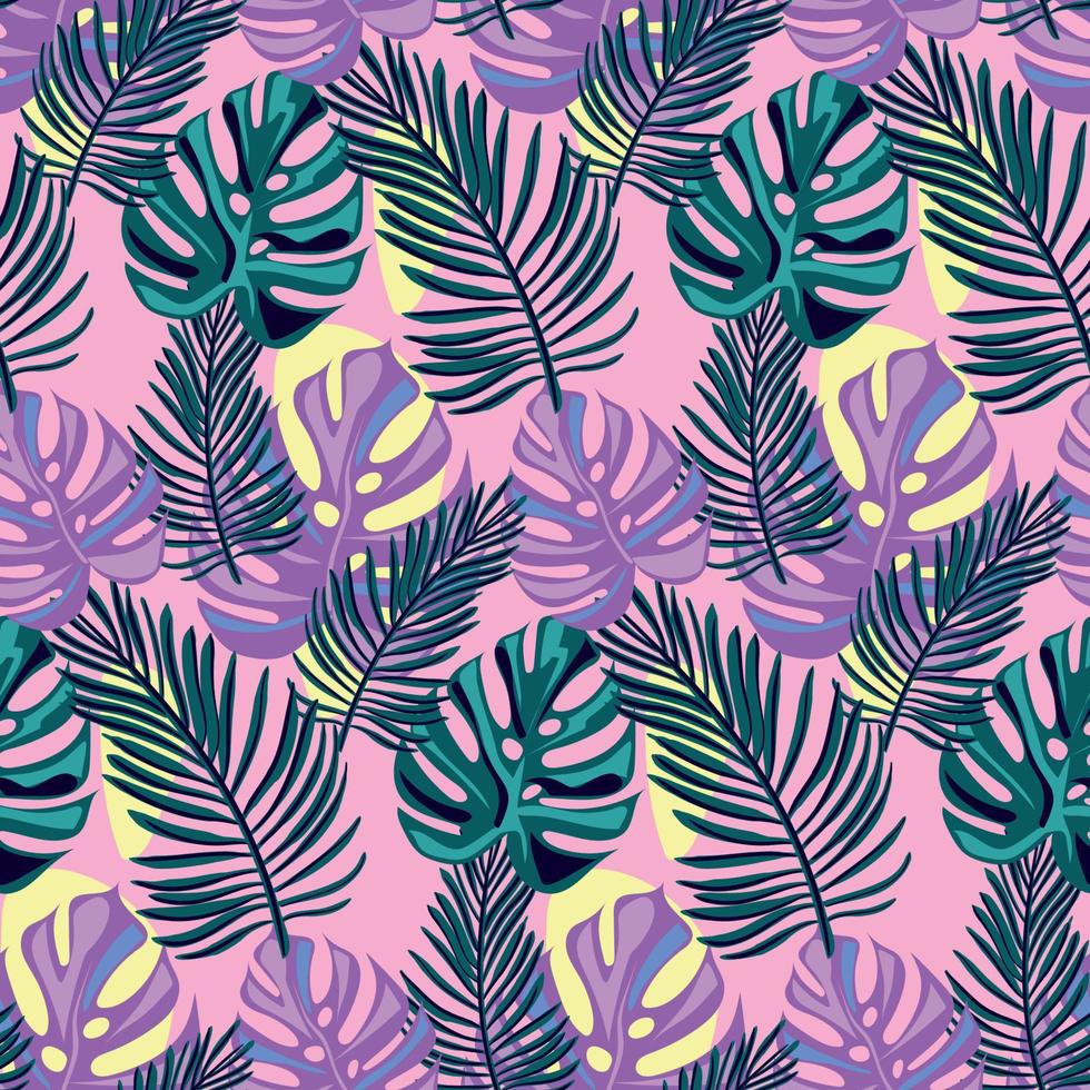 patrón natural tropical sin costuras de hojas exóticas. fondo floral vectorial. hermoso estampado completo con plantas exóticas dibujadas a mano. Diseño botánico de trajes de baño. vector