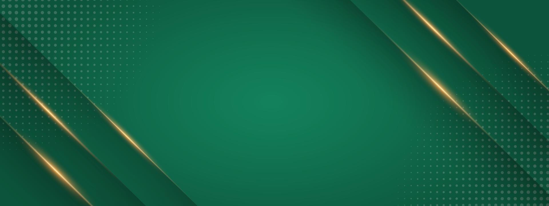 Abstract green luxury background with golden light lines vector