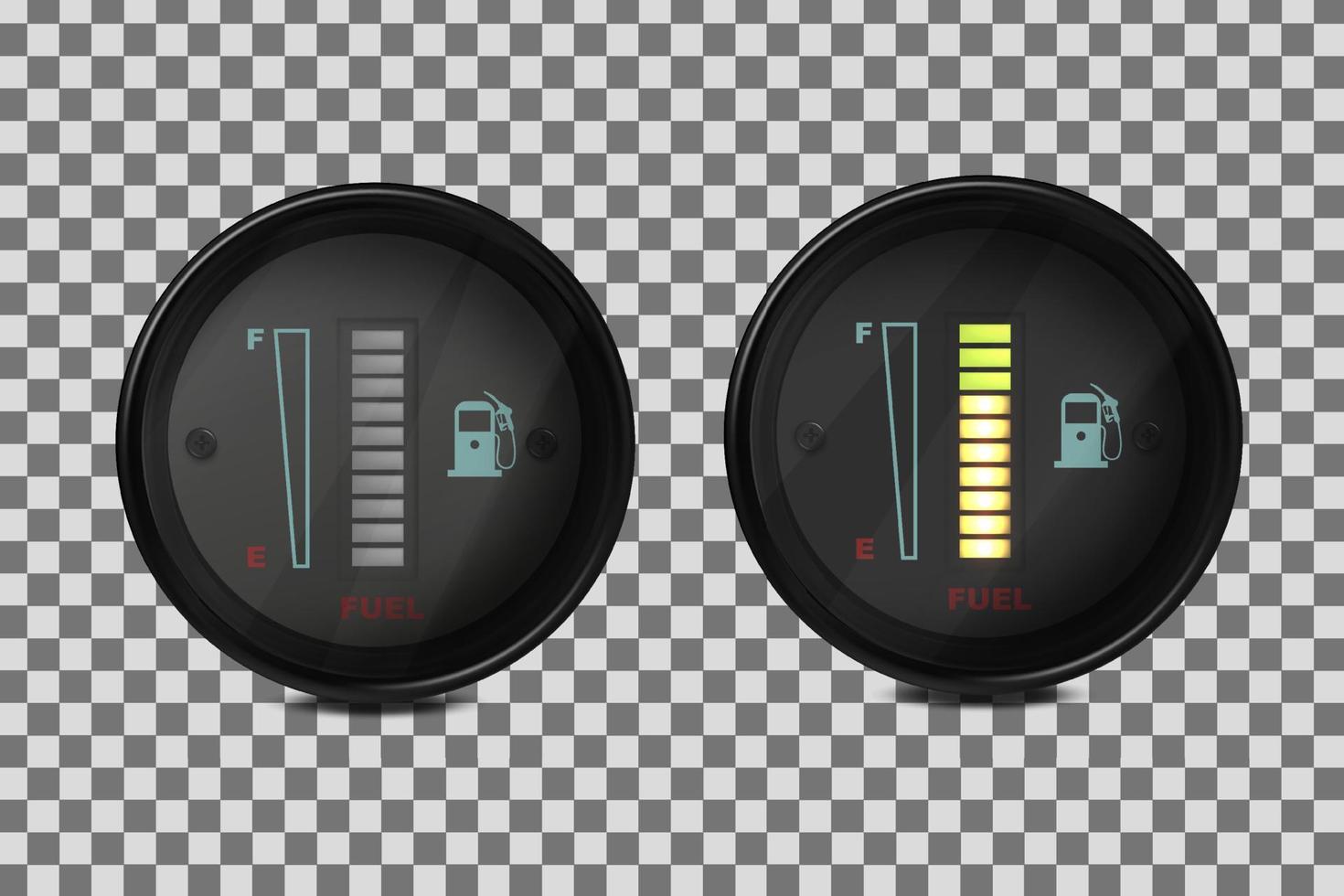Vector realistic, 3D set of fuel level indicators in a car. Illustration on a transparent background.