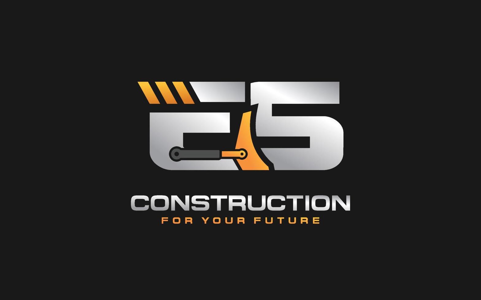 ES logo excavator for construction company. Heavy equipment template vector illustration for your brand.