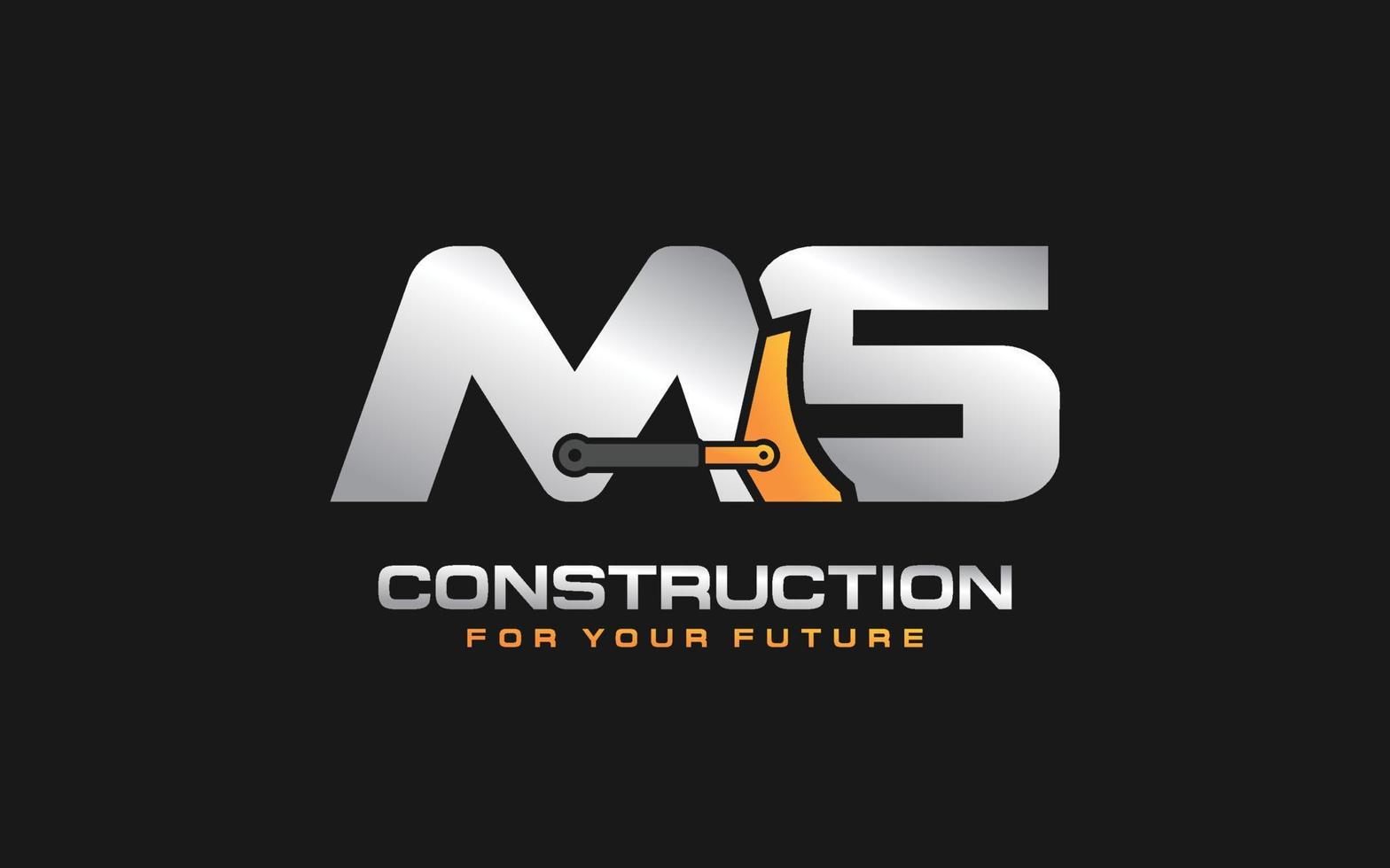 MS logo excavator for construction company. Heavy equipment template vector illustration for your brand.