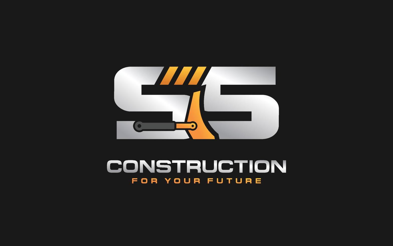 SS logo excavator for construction company. Heavy equipment template vector illustration for your brand.