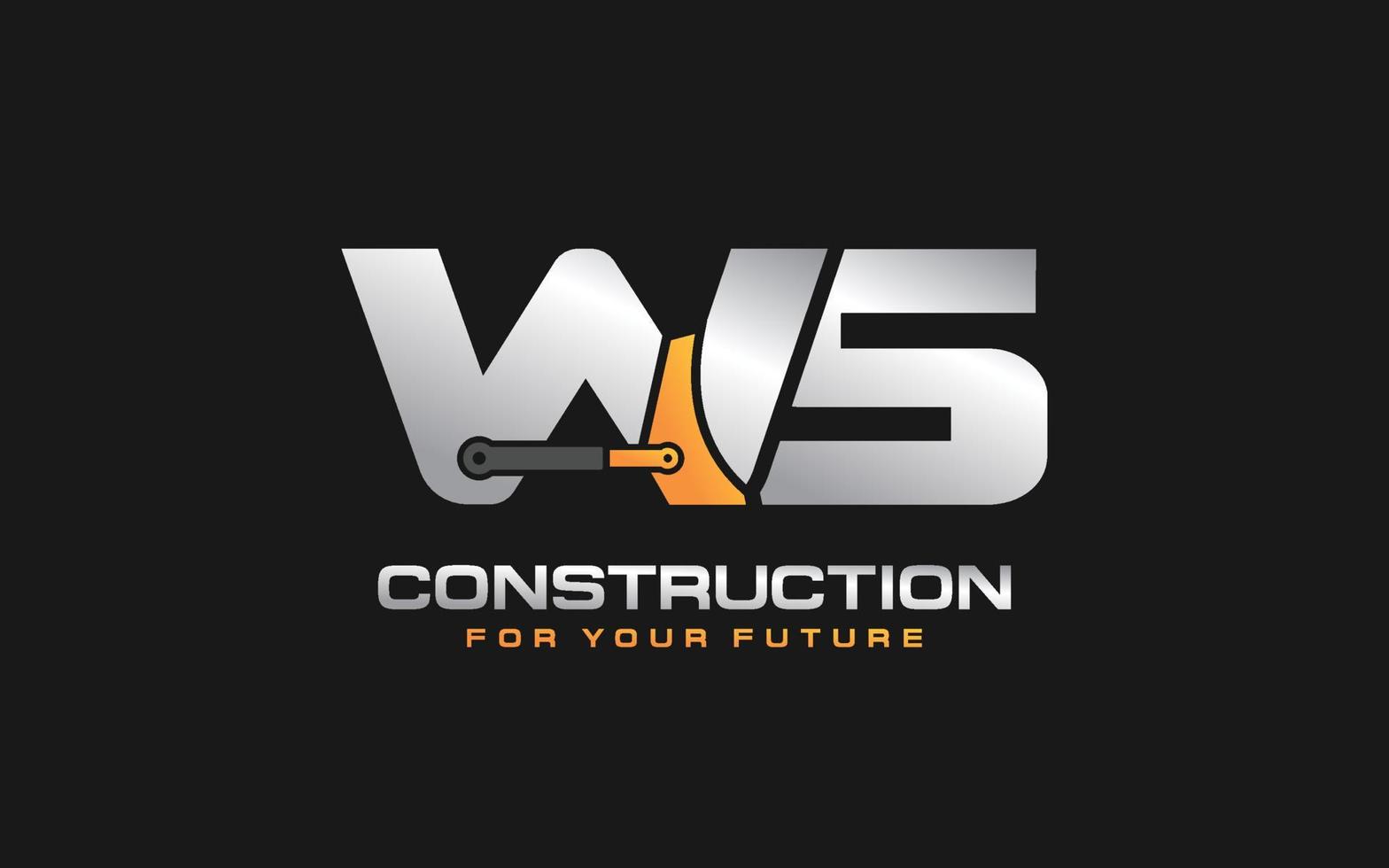 WS logo excavator for construction company. Heavy equipment template vector illustration for your brand.