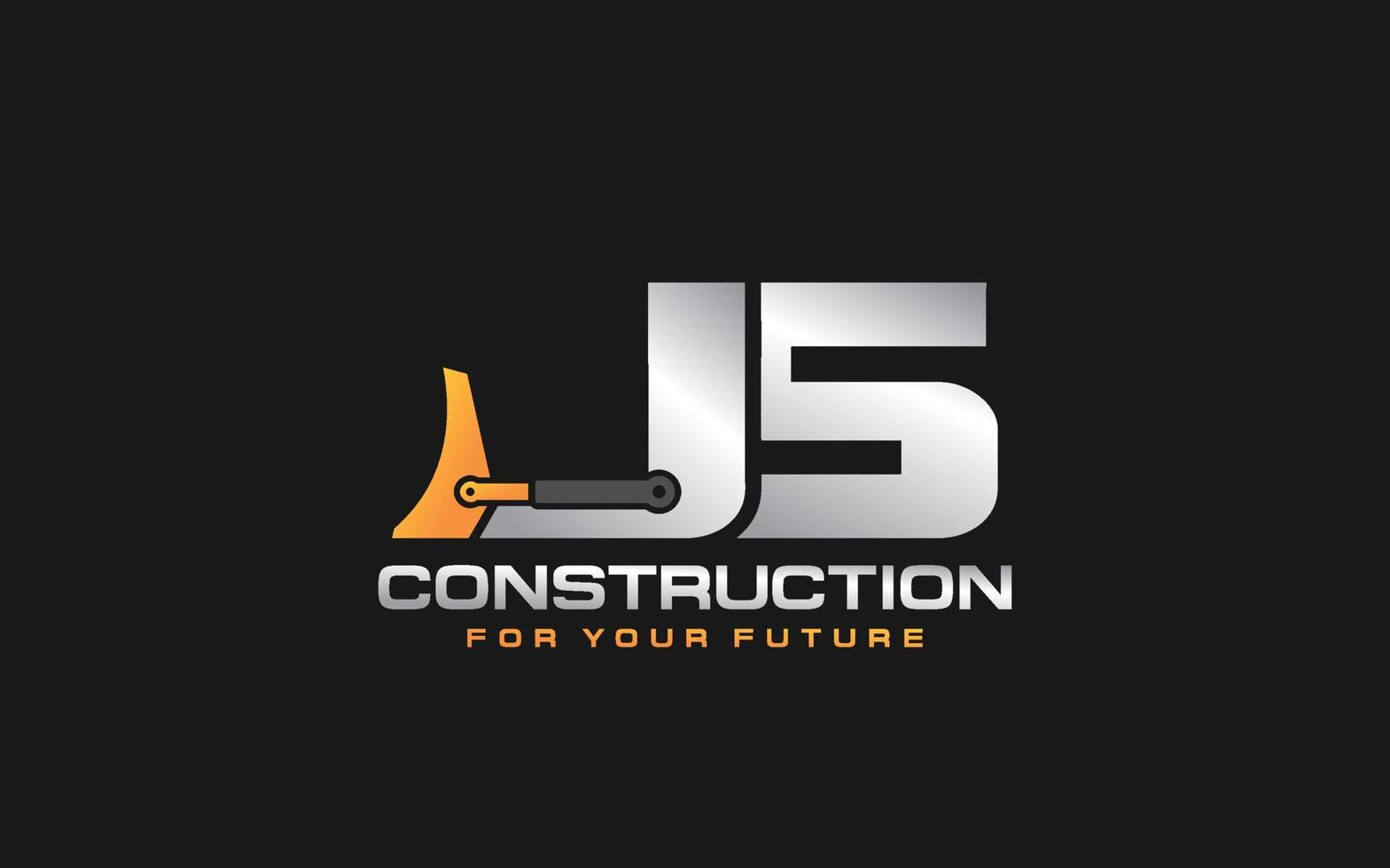 JS logo excavator for construction company. Heavy equipment template vector illustration for your brand.