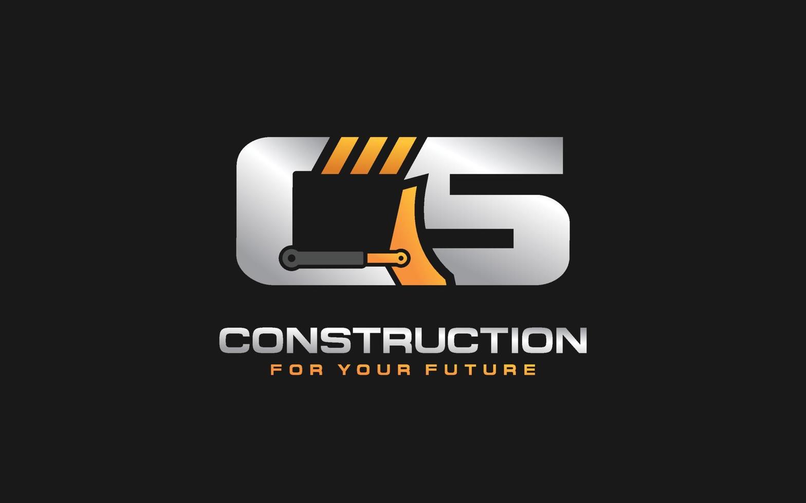 CS logo excavator for construction company. Heavy equipment template vector illustration for your brand.