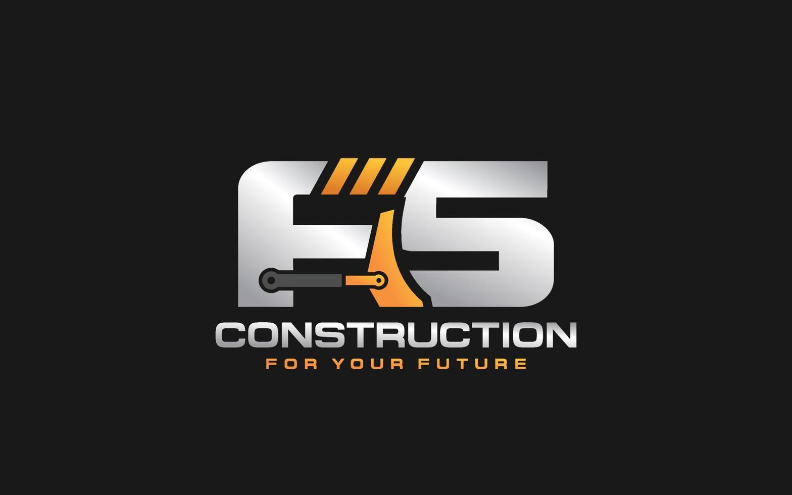 FS logo excavator for construction company. Heavy equipment template vector illustration for your brand.