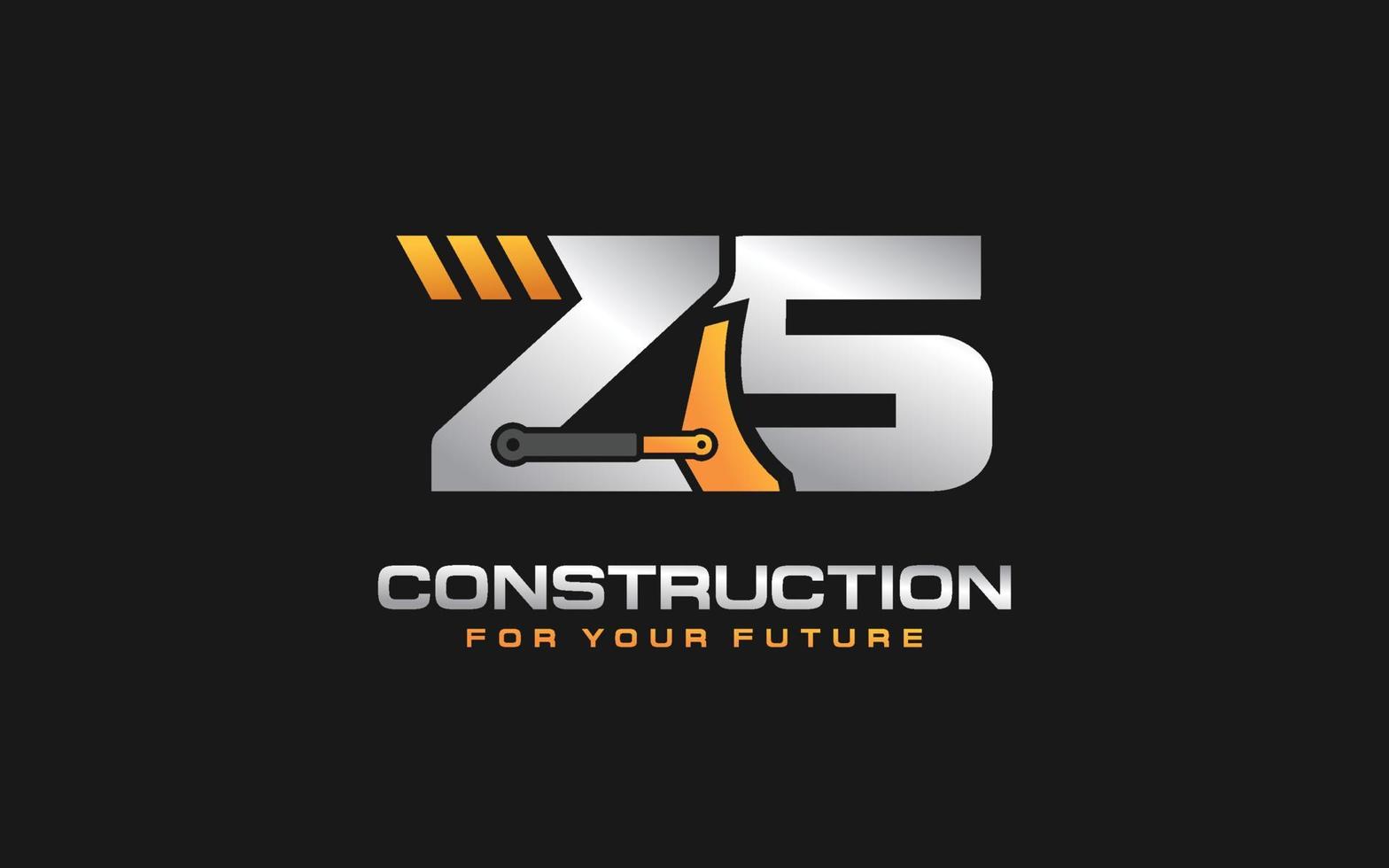 ZS logo excavator for construction company. Heavy equipment template vector illustration for your brand.