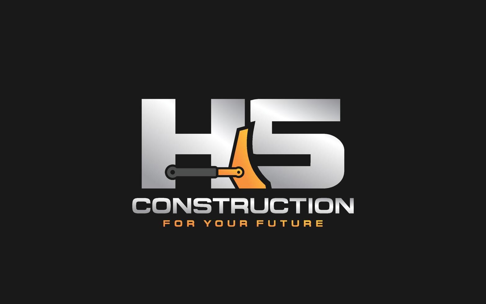 HS logo excavator for construction company. Heavy equipment template vector illustration for your brand.