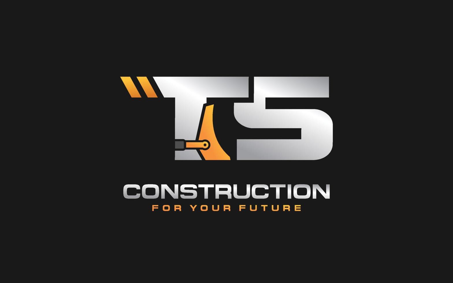 Excavadora de logotipo ts para empresa constructora. ilustración de vector de plantilla de equipo pesado para su marca.