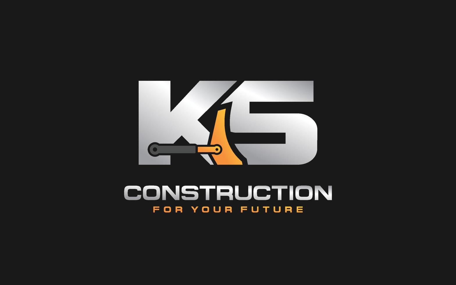 KS logo excavator for construction company. Heavy equipment template vector illustration for your brand.