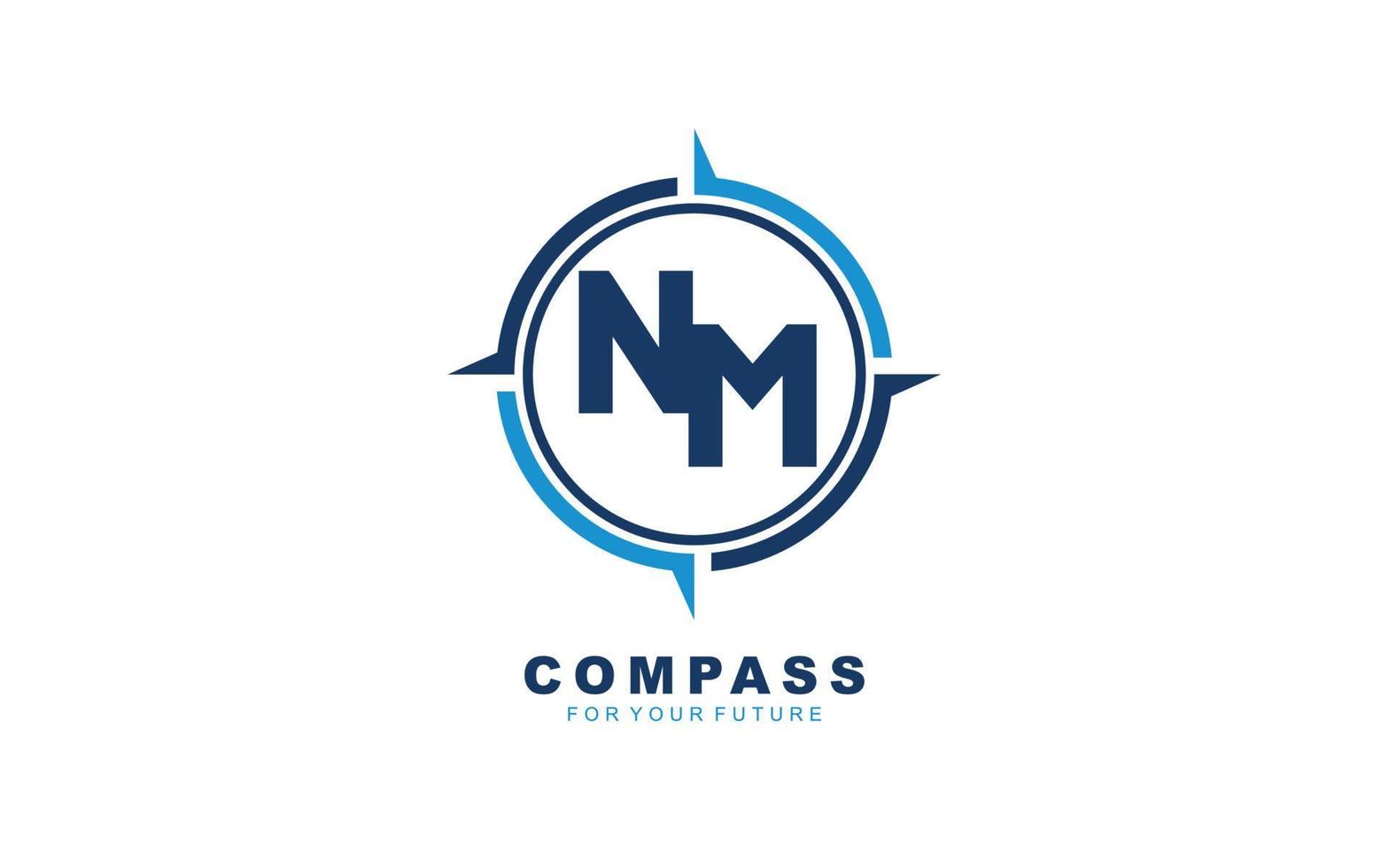 NM logo NAVIGATION for branding company. COMPASS template vector illustration for your brand.