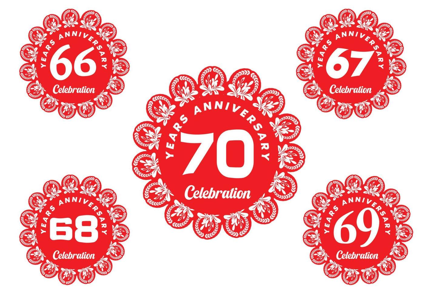 Plantilla de diseño de logotipo y etiqueta de aniversario de 66 a 70 años vector