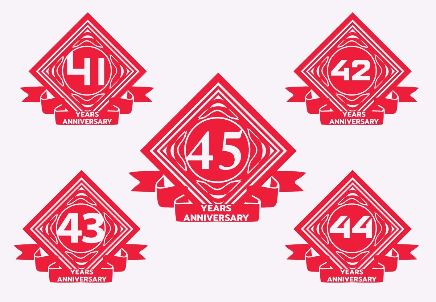 41 to 45 years anniversary logo and sticker design template vector