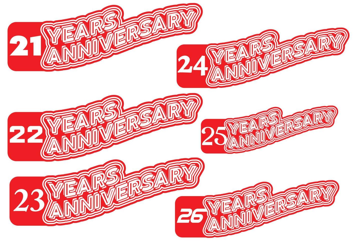 21 to 26 years anniversary logo and sticker design template vector