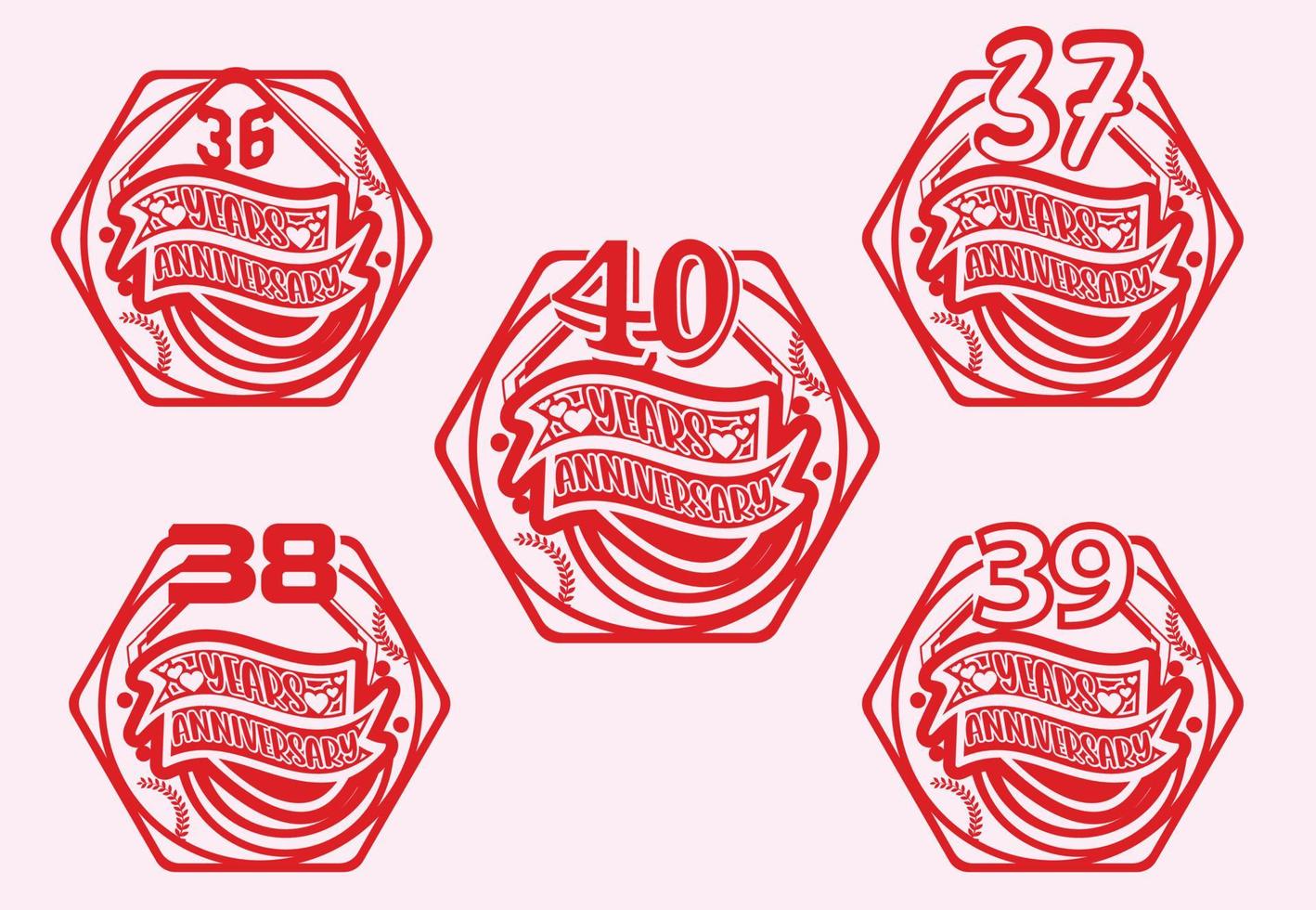 36 to 40 years anniversary logo and sticker design template vector